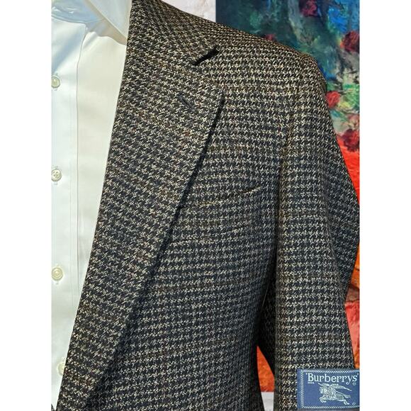 Vintage Burberry Mens 42R Brown Burgundy Tweed Houndstooth Blazer Sport Jacket - Picture 4 of 15